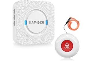 DAYTEE Daytech połączenie alarmowe dla seniorów, wewnętrzny przycisk alarmowy dla seniorów, z wtyczką zgodnie z europejskim standardem, dla osób starszych, 1 nadajnik i 1 odbiornik, 500 stóp na otwartym