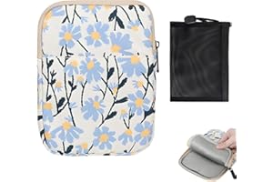 FEITONGFX Kindle Sleeve, Kindle Paperwhite Pouch with Mini Card Pack, Dadanism Embroidered Daisy Padded Sleeve Compatible with 6-7 Inch E-Readers Tablets Compact & Lightweight Travel Storage Bag