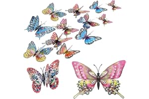 CATTLEYAHQ 8 Pieces Sparkle Butterfly Wall Sticker,Stronger Magnetic 3D Artificial Butterfly,Vivid Wall Decal Ornament for Bedroom,Home,Kitchen&Garden (Pink)