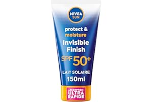 NIVEA SUN Lait Solaire Invisible Finish Protect & Hydrate SPF 50+ 150 ml — Crème Solaire résistante à l'eau — Protège et Hydrate — Haute Protection Visage et Corps