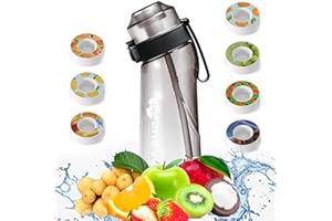 FYCHUO Air Water Bottle with Flavour Pods, 650ml Starter Up Set BPA Free Drinking Bottles with 7 Fruit Flavour Pods Scented 0 Sugar Calorie, Water Cup with Straw for Gym School Outdoor, Black