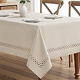 MIULEE Beige Linen Tablecloth Kitchen Table 140 x 100 cm 1pc | Waterproof and stain proof rectangular faux linen table cover