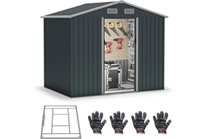 COSTWAY Casetta da Giardino 3,66㎡, Capanno da Esterno con Tetto Spiovente e Porte Scorrevoli, 4 Prese d'Aria e Base, in Metallo Zincato Resistente alle Intemperie, 235 x 171 x 196 cm