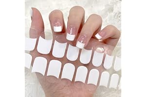SHENGQIALUN Semi Cured Gel Nail Strips, 22 Stickers French Gel Nail Wraps, White Tips French Nail Wraps Gel Nail Strips Easy Apply & Remove for Salon-Quality Manicure UV/LED Lamp Required