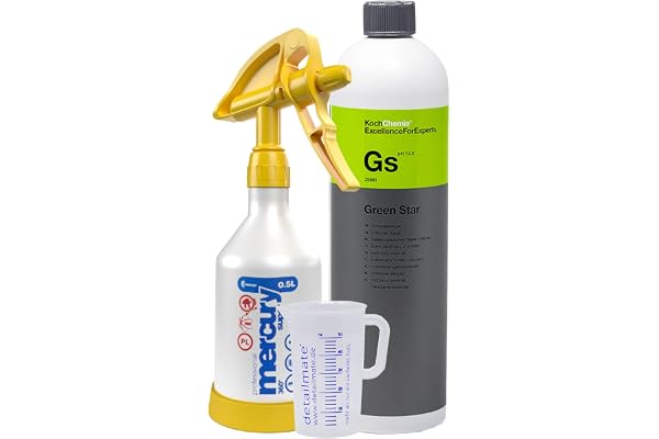 detailmate Set avec flacon pulvérisateur Kwazar 360°, Koch Chemie Green Star Nettoyant universel 1 l Verre doseur 50 ml
