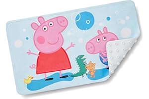 Badmatta för barn, halkfri Peppa Grips 70 x 41 cm – badkarsmatta med sugkoppar och halkfri struktur – mjuk duschmatta, maskin