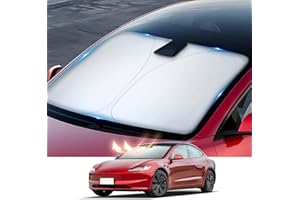 GIUD Pare-Soleil pour Tesla Model 3 2018-2024 Model Y 2021-2024, Protection Contre Le Vent, Pare-Soleil Pliable Protection Contre Les Rayons UV, Protection Solaire pour Pare-Brise Avant