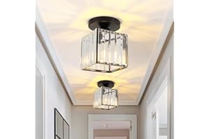 FORCOSO Ceiling Light 2-Pack, Black Light Shade Crystal Light Fitting, Semi Flush Chandelier Metal Lampshade, E27 Lighting Fixture for Living Room Hallway Kitchen Dining Room Bedroom Lounge