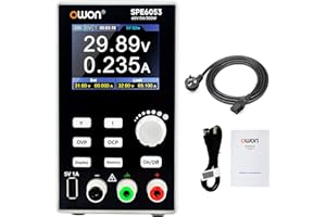 OWON SPE6053 Alimentatore CC programmabile, 300 W, 60 V/5 A, protezione multipla a 4 cifre ad alta precisione, display LCD TFT da 2,8 pollici con porta USB, supporta l'alimentatore da laboratorio SCPI