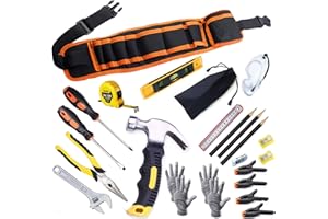 QEEHENG Kinder-Werkzeug-Set, junge Bauarbeiter, Kindergröße, echter Handwerkzeug,25-teilig, Hammer, Lernwerkzeug, Gürtel, Taille, Junior, Jungen, Teenager, Anfänger, Holzbearbeitung, Bau, Reparatur-Set