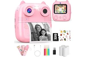 BISTFY Sofortbildkamera Kinder, 1080FHD 48MP Dual-Kameraobjektive Kinderkamera, mit 4 Druckpapier 2,4 Zoll Augenschutz Bildschirm 32GB Karte Digitalkameras Geschenke für Jungen & Mädchen von 3-12 Jahren
