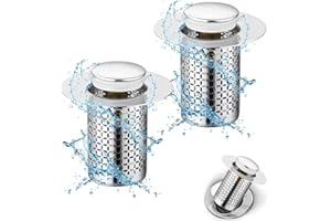 TESYEUX 2Pezzi Confezione da Scarico Lavabo Bagno Universale Pop up,Filtro Tappo Lavandino con Filtro Anti Clogging,Valvola Piletta Cucina Bidet Vasca,Acciaio inossidabile(Per il foro di drenaggio di 34~40mm)