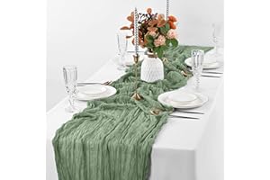 Pesonlook 2 Pack Sage Green Cheesecloth Table Runner, 10FT Boho Gauze Table Runner 35x120 Inch for Wedding Bridal Baby Shower Birthday Party Decorations