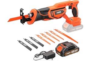 OLMLMO Reciprocating Saw Cordless, 3000SPM Brushless Reciprocating Saw with 2000mAh Battery,28mm Reciprocating Stroke, 8 Saw Tool-Free Blade Change Reciprocating Saw for Wood & Metal Cutting