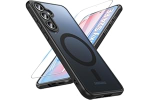 OWKEY Coque Magnétique pour Samsung Galaxy S24 FE 5G,Compatible avec MagSafe avec Verre Trempé,Translucide Mat Coque pour Samsung S24 FE Housse Fine Antichoc Case pour S24 FE(Noir)