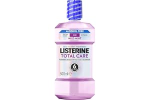 Listerine Total Care Mild Taste (Alcohol Free) Antibacterial Mouthwash (500ml), Fresh Mint Flavour with 6-in-1 Benefits, Help