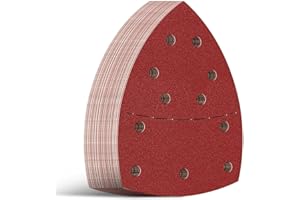 Aucenix 40PCS Mouse Sanding Pads: 11 Holes Detail Sander Paper for Mouse Sander - Triangle Sanding Sheets Sandpaper Hook and Loop Assorted 40/60/80/120/180/240/400/600 Grits for Metal Wall Wood Car