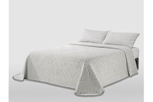 MANTAS MORA - Colcha Jacquard algodón Reciclado Combinado Tacto Natural Ligera y Transpirable diseño N17, 250x270cm, Gris