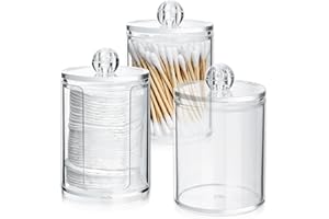 GAOMOENY 3 Pcs Boite Coton-Tige, Distributeur et Rangement, Récipient Porte Transparent pour Organisateur Salle de Bain - Boules de Coton Incluses