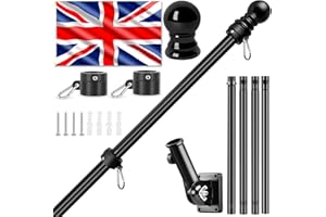 ECLIPTO Union Jack Flag with Pole, Union Jack Flags With 5FT Wall Mounted Flagpole Kit, Mounting Bracket, England Flags 5ft x 3ft with Eyelets, 100% Polyester (Flag + Flagpole + Mounting Bracket)