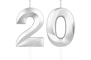 Yiran 3D Silber Geburtstagskerzen,Geburtstagskerzen Zahlen 20,Kuchendeko Geburtstag,Geburtstagskerzen für Geburtstagsdeko,Kuchen Dekoration für Männer Frauen Geburtstag Jubiläen Party