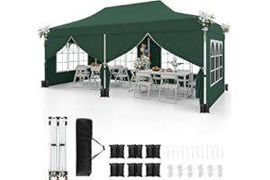 RELAX4LIFE Tenda da Giardino Pop-Up 3 x 6 M con 6 Pareti Laterali, Gazebo da Esterno con Altezza Regolabile, 12 Picchetti, 6 Corde e 6 Sacchi di Sabbia, Pieghevole per Feste e Matrimoni (VERDE)