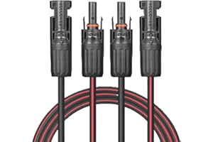 VALEMO Cavo solare - Cavo di prolunga solare a doppio filo, 12 AWG, 20 piedi (6 metri) 4 mm², treccia in rame con connettori femmina e maschio, per sistemi solari domestici, aziendali e camper