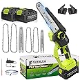 VOERJIA 6&8" Mini Chainsaw, Brushless Cordless Chainsaw with 2×4.0AH Batterie, 2 Guide Plate, 4 Chains, Electric Chainsaws with Automatic Oiler and Adjustable Chain for Cutting Branche, Trimming Tree
