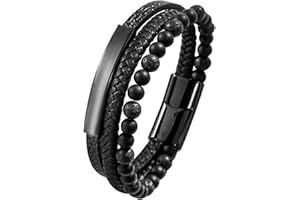 Mochity Męska bransoletka skórzana 21 cm, stal nierdzewna, czarna, brązowa, niebieska, bransoletka męska z pereł, bransoletka dla mężczyzn, skórzana bransoletka dla mężczyzn, prezent dla mężczyzn