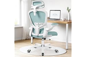 FelixKing Silla de oficina ergonómica, silla de ordenador, soporte lumbar ajustable, reposacabezas 3D y reposabrazos plegables, respaldo de malla transpirable, 300 lbs (azul claro)