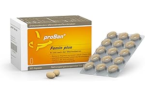 ‎PROSAN proSan Femin plus für die Wechseljahre | pflanzlich & hormonfrei durch die Menopause | 60 Kapseln | Isoflavone, Lignane, Vitamine, Mineralien, Carotinoide, Coenzym Q10, Omega-3, Nachtkerzenöl, Leinöl