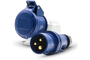 DOJA BARCELONA DOJA Industrial | PACK BASE PARED HEMBRA Y ENCHUFE MONOFASICO INDUSTRIAL 220 MACHO | 32A - 2P+T (3 Polos) | Base Mural Cetac Hembra + Toma Corriente de 3 Pines | Enchufe Caravana, Conector Camping