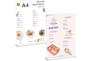 LiuHancsqd 2 Piezas A4 Expositores Soporte para Letreros de Acrílico, A4 Soporte de Mesa, Porta Menú Acrílico Transparente en Forma de T para Restaurantes, Oficina, con 2 Bases