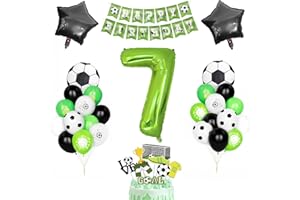 YOYOIN Decorazione Compleanno Calcio 7 Anno, Ragazzo Bambini Palloncino Calcio Palloncini Nero Verde Bianco Numero 7 Palloncino Compleanno Foil Tema Sport Buon Compleanno Banner Carta Torta Accessori Feste