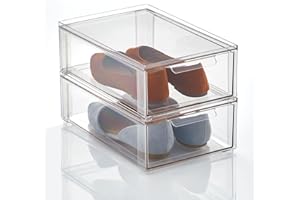 mDesign Cassetto plastica impilabile – Versatile organizer armadio in resistente plastica ideale per scarpe e accessori – Portascarpe plastica per accessori e altri oggetti – Set da 2 – trasparente