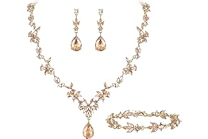 Clearine Wedding Jewellery Set for Women Bride, Y-Necklace Tennis Bracelet Dangle Earrings Set Crystal Teardrop Marquise Cluster Jewellery for Bridal Bridesmaid