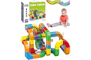 RUIDAY Clickrail Set di Treni Elettrici, Pista Magnetica Treno, Pista da Corsa Magnetica Flessibile con Segnali Stradali, Layout 3D antigravità e trenino elettrico, Regalo per Bambini (123pcs)