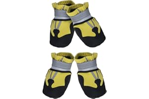REESTBOO Hundeschuhe, 4er-Set Hundeschuhe Pfotenschutz Hundestiefel mit Anti-Rutsch Sohle, Reflektierendem Riemen, Klettverschluss, Pfotenschutz Schneeschuhe für Mittlere und Große Hund, Gelb (L)