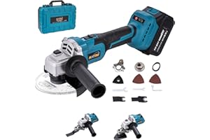 KATSU TOOLS KATSU FIT-BAT 21V Brushless Cordless Angle Grinder 115mm 125mm with 3.0 Ah Battery and Charger & Oscillating Multi Tool Adapter Attachment Kits for Grinding Cutting Polishing 102617B