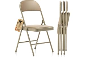 ‎NEWFULAM Newfulam Klappstühle 4er Set Bequeme Klappstuhl Gepolstert mit Metallrahmen, platzsparend, Esszimmerstühle Gäste Stuhl bis 158kg belastbar Ideal als Küchenstühle & Gartenstühle (Vinyl, Braun, 4er-Set)