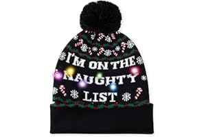 AIDEAONE Christmas Hat LED Light Up Novelty Beanie Letter Knit Cap for Men Women Boys Girls