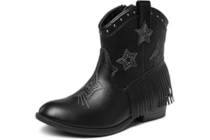 DREAM PAIRS Kids Stivaletti Western Cowboy Ragazze Scarpe Equitazione Cerniera Laterale e Nappa per Bambini Piccoli/Grandi Stivali