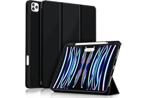 Gahwa Funda para iPad Pro 12.9 Pulgadas (6.ª/5.ª/4.ª/3.ªGeneration, Model 2022/2021/2020/2018) con Soporte para el Pencil, Delgada Tableta Cover Carcasa con Parte Posterior de TPU Suave - Negro