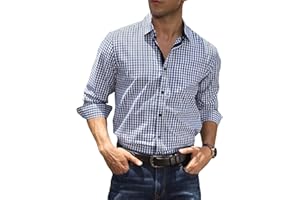 Elegancity Mens Dress Shirt Plaid Cotton Business Formal Shirts Regular-Fit Wrinkle-Free Long Sleeve Button Down Casual Shirts S-XXL