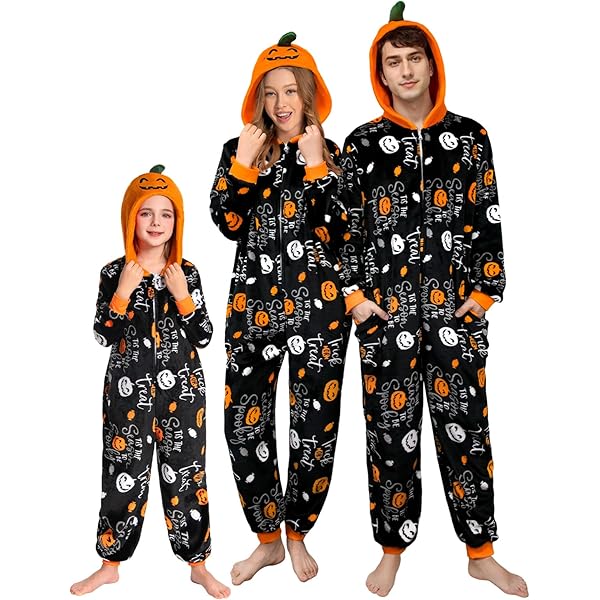 Pyjama Familial Halloween - Grenouillère à Capuche, Impressions Effrayantes - Pour Toute La Famille, Fête Déguisement