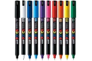 Uni Posca PC-1MR Assorted Colour Paint Marker Pens Ultra Fine 0.7mm Calibre Tip Nib Writes On Any Surface Glass Metal Wood Plastic Fabric (Assorted - White, Black, Blue, Red, Yellow, Green, Pink, Orange, Light Blue & Violet) by uni-ball