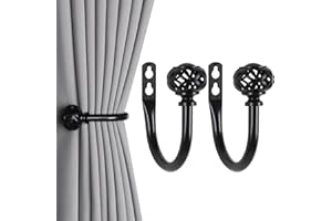 Meplait 2 Pack Curtain Holdbacks, Coin Lantern Curtain Holdbacks Curtain Tie Backs Hooks Wall Mounted Curtain Tiebacks Curtain Holders for Drapes (Black)