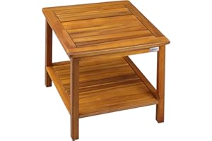 CASARIA® Washington Garden Side Table | 45x45x45cm | 2 Shelf Indoor & Outdoor Coffee Snacks Table | Solid Acacia Wood | Weather-resistant Wooden Patio Balcony Furniture Plant Stand | Brown