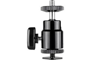 Walimex pro Głowica Premium Mini Ball – Głowica statywu z adapterem do butów Flash 1/4, obrotowa głowica 360° z adapterem do gorących butów do kamer, światła LED, mikrofonów, obciążenia 1,5 kg