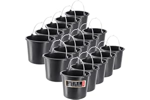 KADAX Seau de construction en plastique, 5 l, seau à mortier pour jardin, chantier, seau avec poignée, seau à eau, seau à ciment stable, seau à mortier et seau de nettoyage, noir (15)